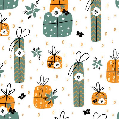 паттерн с милыми подарками на белом фоне