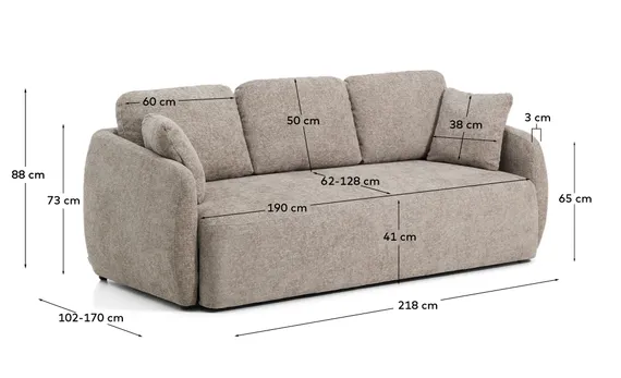 Трехместный диван-кровать Laira из бежевой синели, 218 см