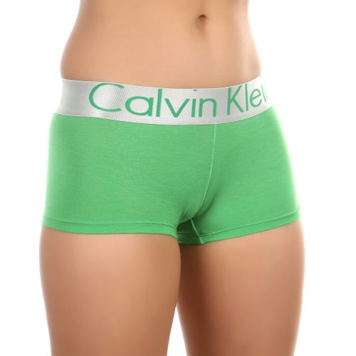 Женские трусы-шорты зеленые с серебристой резинкой Calvin Klein Women Green Steel Waistband