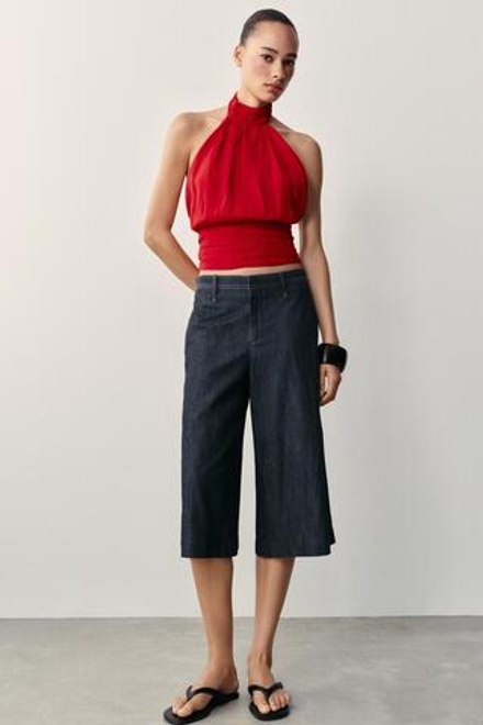 ZARA УДЛИНЕННЫЕ ШОРТЫ С КОНТРАСТНОЙ ОТСТРОЧКОЙ, СИНИЙ