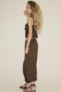 ZARA БРЮКИ-БАГГИ ИЗ ФЛИСА, КОРИЧНЕВЫЙ