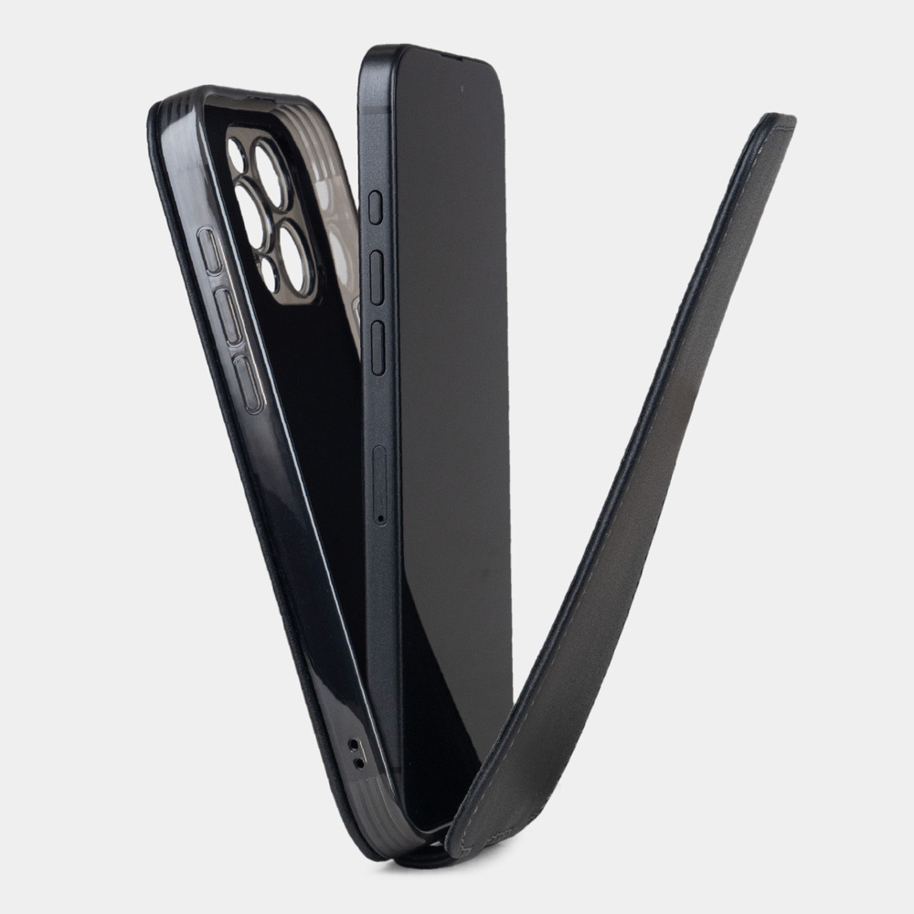 Кожаный чехол для iPhone 16 Pro, теленок черного цвета