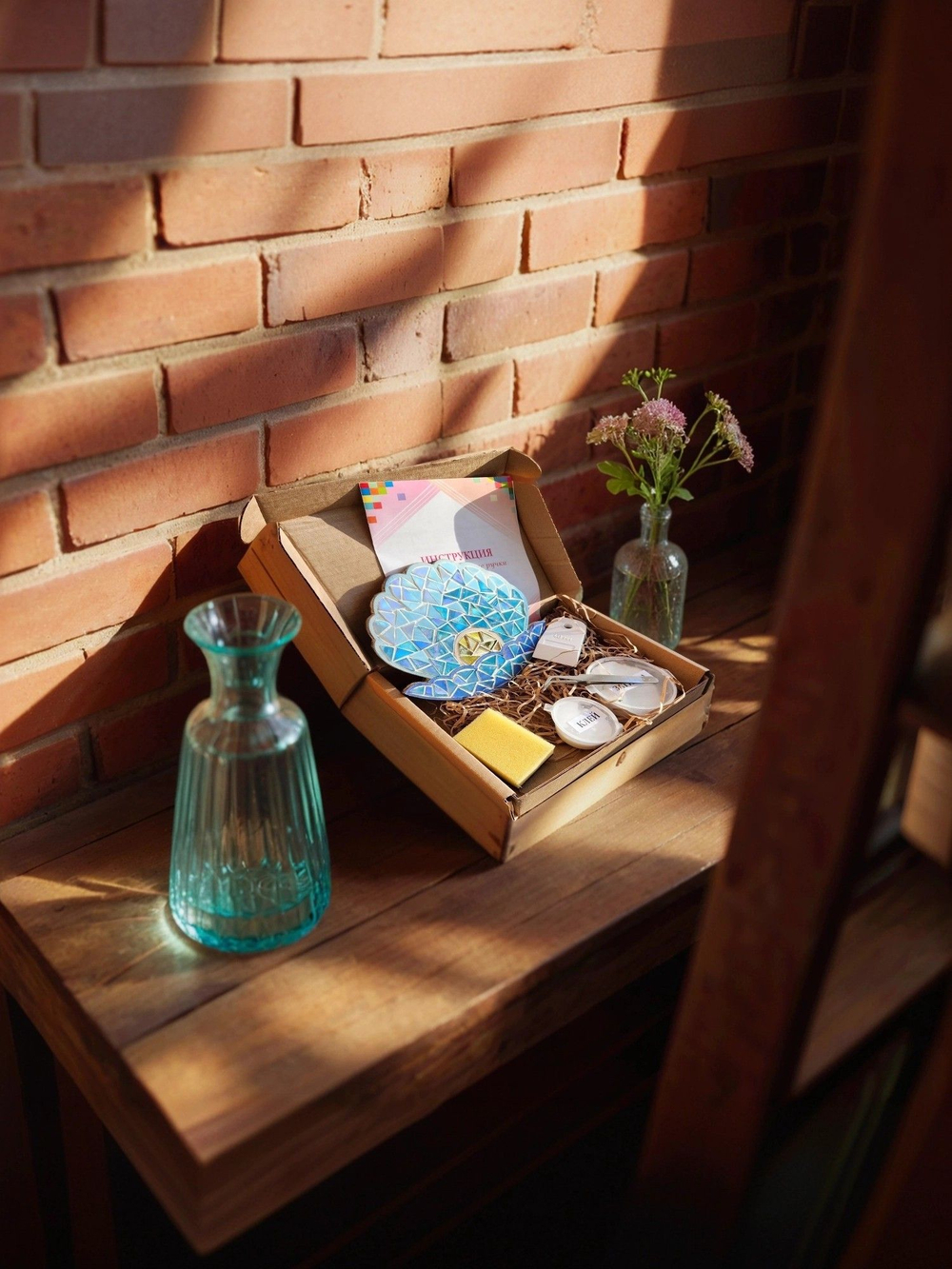 Набор для творчества мозаика стеклянная Ракушка Бирюзовая 18 см.