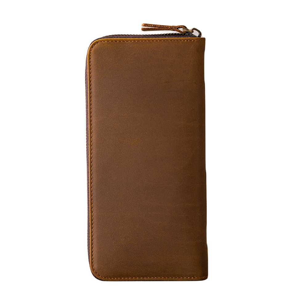 HOUBU Top Grain Cow Leather, Genuine Leather Long Clutch Wallet Regular Unisex Coffee/Light Brown