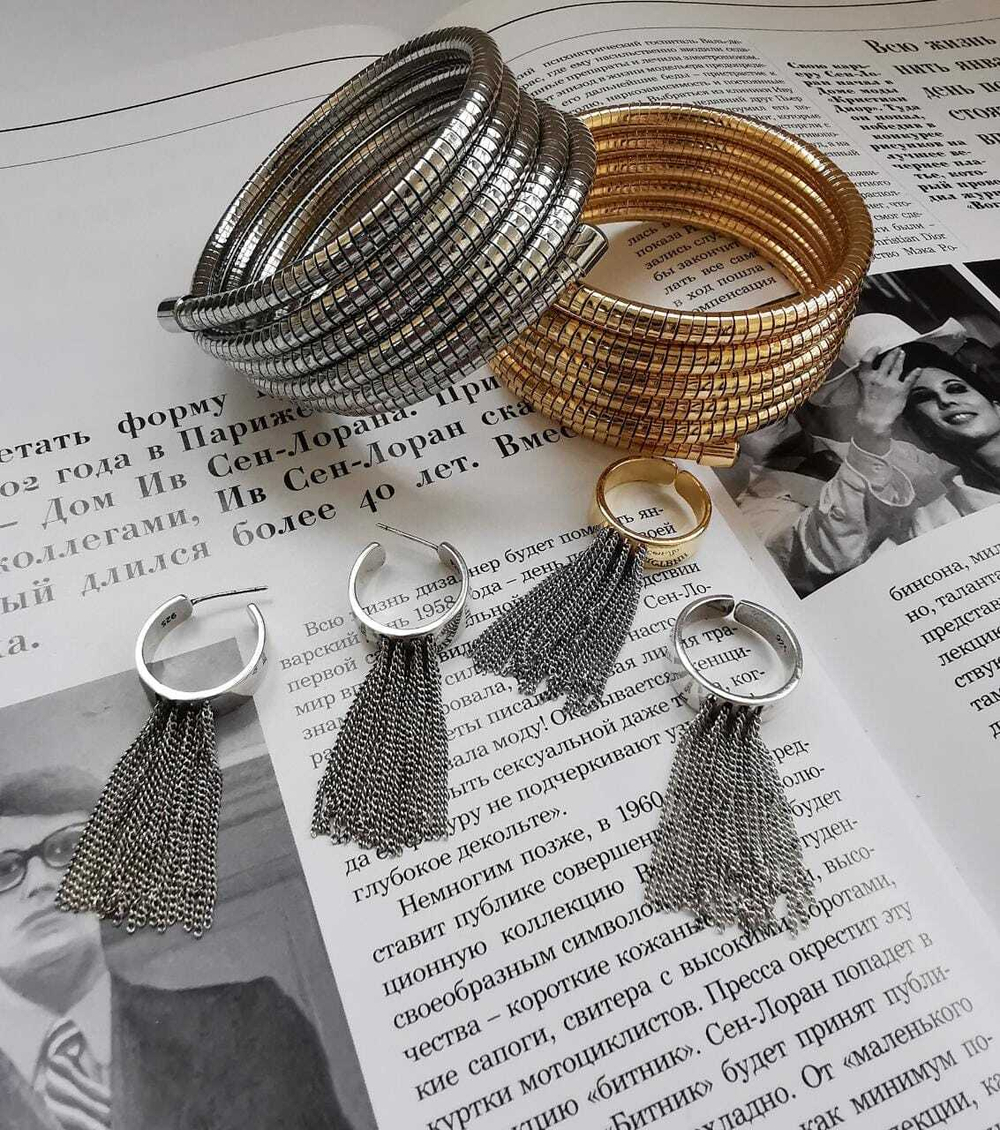 Браслет многослойный без застежки,плетение снейк, оттенок золото