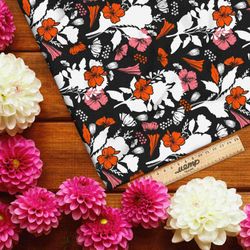 Ткань мембрана контрастные оранжевые цветы