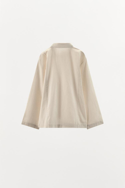 ZARA РУБАШКА ИЗ ПОПЛИНА В ПОЛОСКУ, ЖЕЛТОВАТО-БЕЛЫЙ