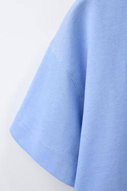 ZARA ОДНОТОННАЯ ФУТБОЛКА HEAVY WEIGHT, СИНИЙ