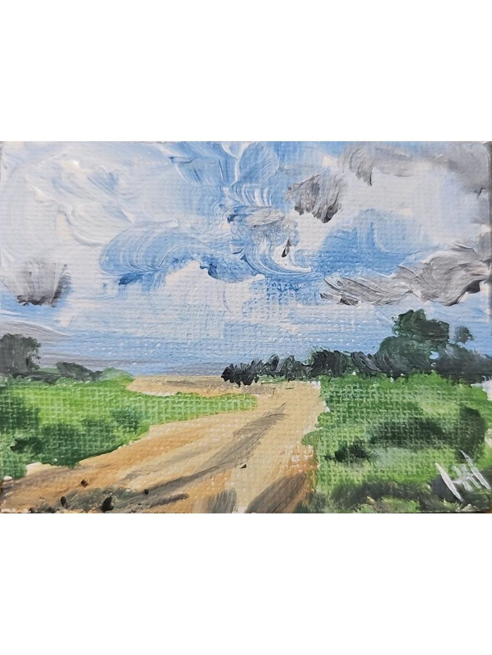 Миниатюра акрилом на холсте 6х8см "Летний день" с мольбертом, авторская ручная работа