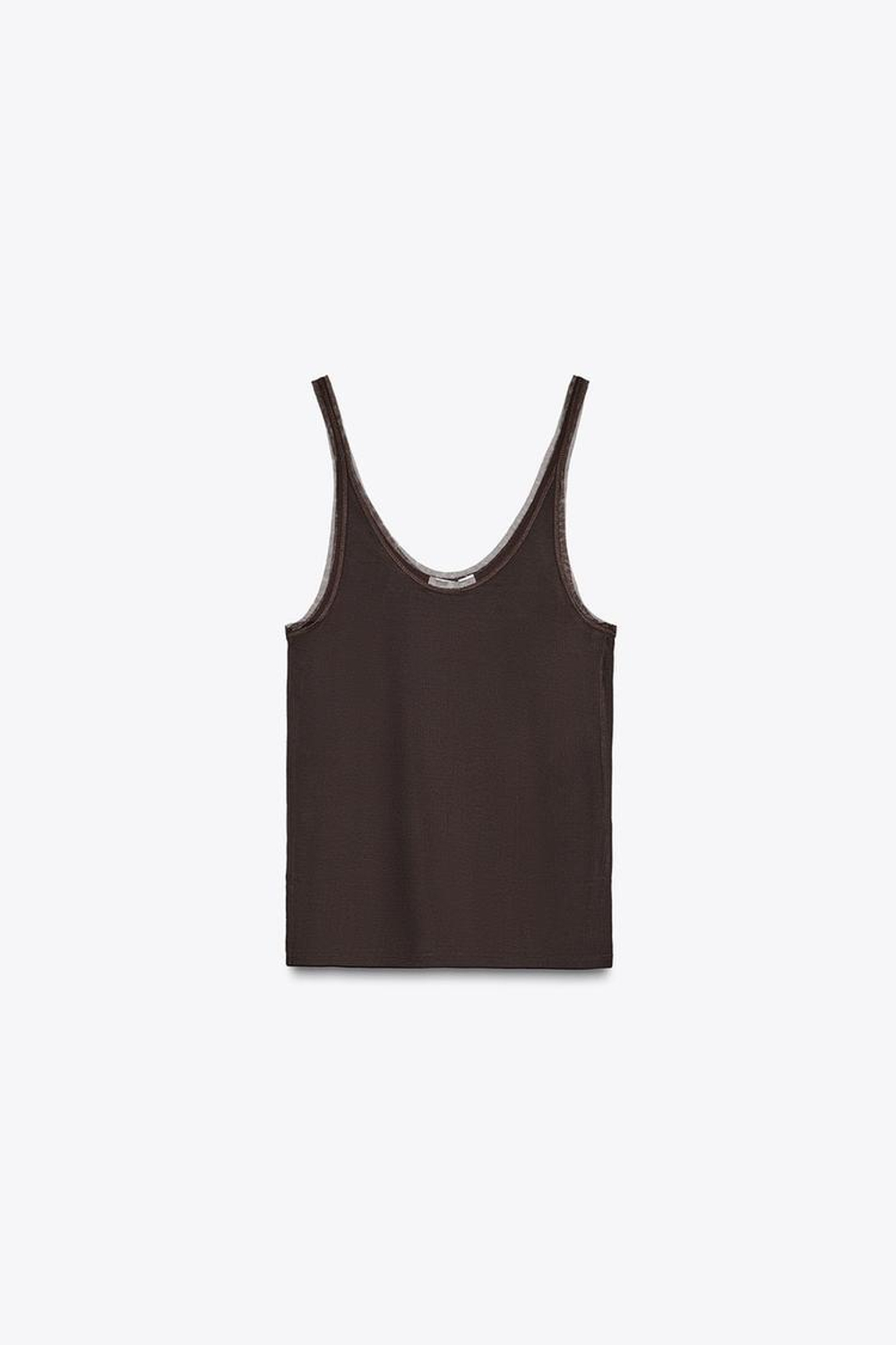 ZARA КОМБИНИРОВАННАЯ ФУТБОЛКА, ТЕМНО-КОРИЧНЕВЫЙ