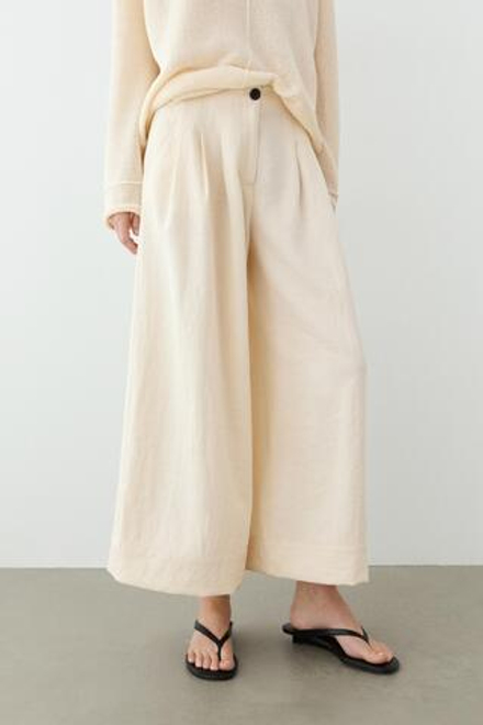Massimo Dutti Укороченные брюки с широкими штанинами, натуральный/кремовый