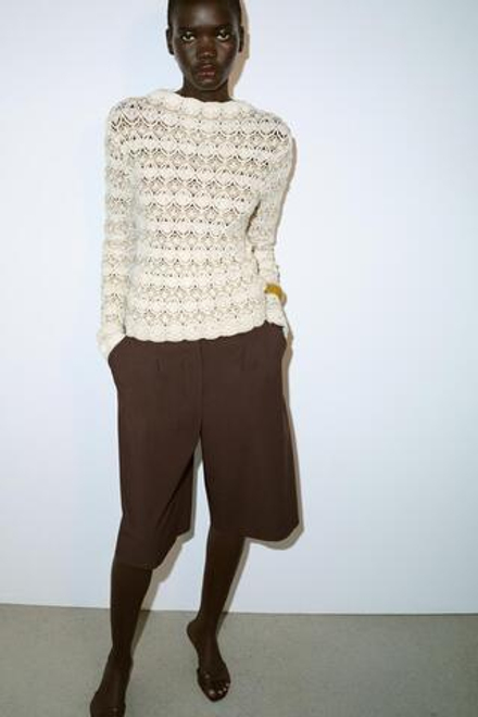 ZARA ДЖЕМПЕР СТРУКТУРНОЙ ВЯЗКИ, ЭКРЮ