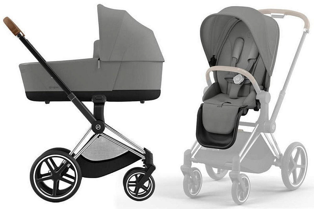 Коляска Cybex Priam IV Chrome Brown complete и автокресло Cloud G i-Size Moon Black Plus 3 в 1 Mirage Grey