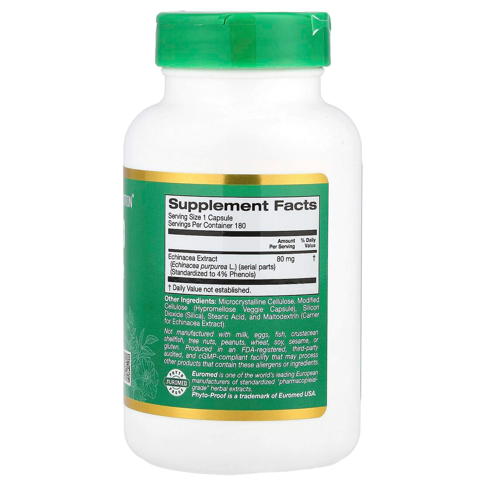 California Gold Nutrition, EuroHerbs™, экстракт эхинацеи, качество Euromed, 80 мг, 180 растительных капсул