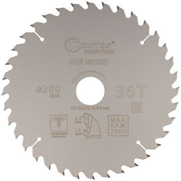 Диск пильный по дереву с тефлоновым покрытием 36Т, CUTOP Profi plus, 200 х 1,5/2,2 х 32/30/25,4/20 мм