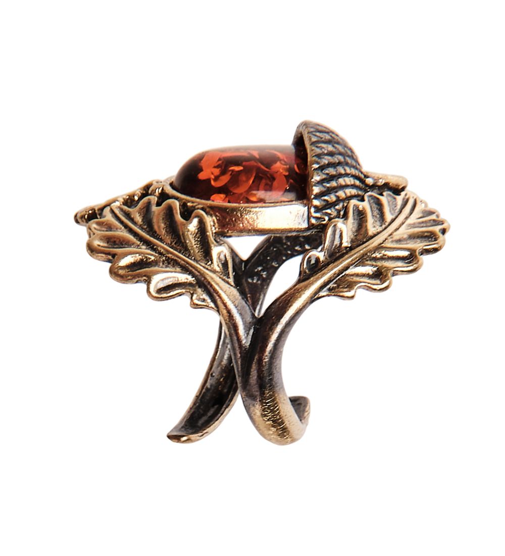 AM-2669 Кольцо «Желудь» (латунь, янтарь)