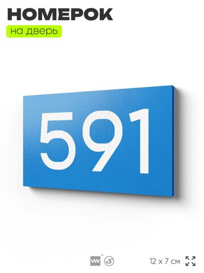 Номер на дверь 591, табличка на дверь для офиса, квартиры, кабинета, аудитории, склада, голубая 120х70 мм, Айдентика Технолоджи