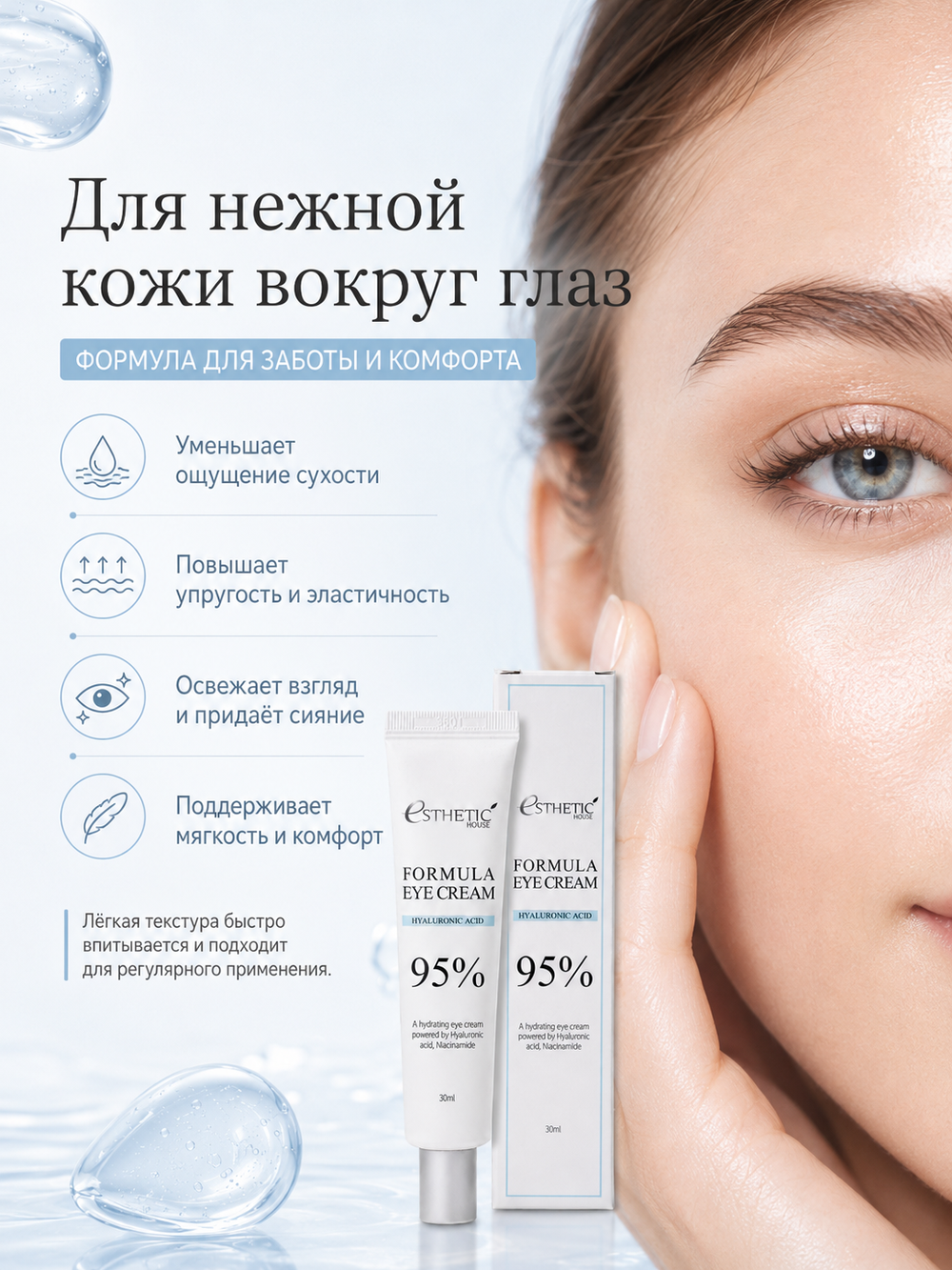 [ESTHETIC HOUSE] Крем для области вокруг глаз ГИАЛУРОНОВАЯ КИСЛОТА Formula Eye Cream Hyaluronic Acid 95%, 30мл