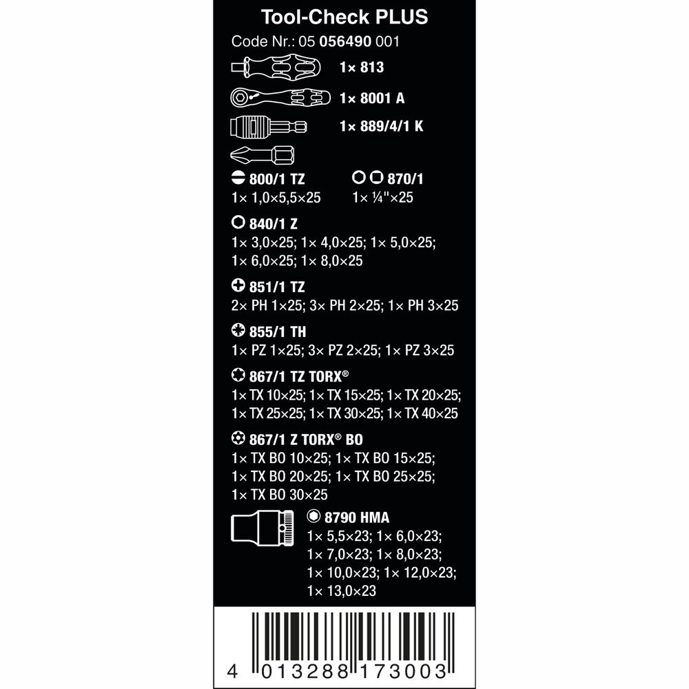 Набор бит Wera Tool-check Plus 05056490001
