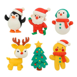 Ластик Qihao, фигурный, разборный, серия "Новогодние", объемный цветной корпус в виде снеговика, Деда Мороза, олененка и елочки, 6 шт