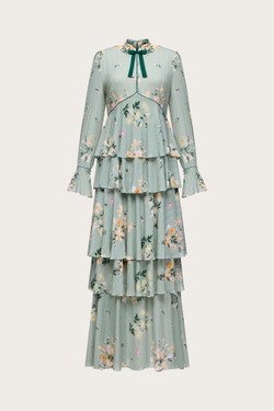 Платье-макси из зеленой вискозы с ЛЮРЕКСНОЙ НИТЬЮ
