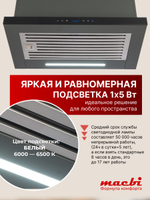 Вытяжка кухонная MACBI Perfa-60G-baf (GREY) серый, D150мм, 1200м3/ч, полновстраиваемая, мотор 230Ватт, стекло 60см, сенсорное управление + управление жестами