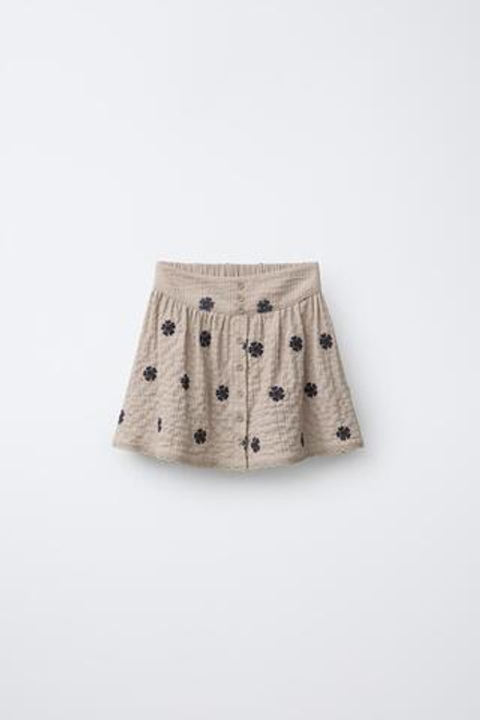 ZARA ЮБКА С ВЫШИВКОЙ, СВЕТЛО-БЕЖЕВЫЙ