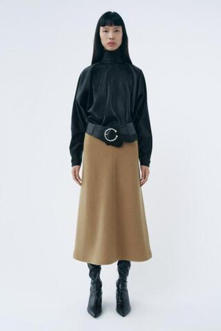 ZARA ШЕРСТЯНАЯ ЮБКА МИДИ — LIMITED EDITION, РЫЖЕВАТО-КОРИЧНЕВЫ