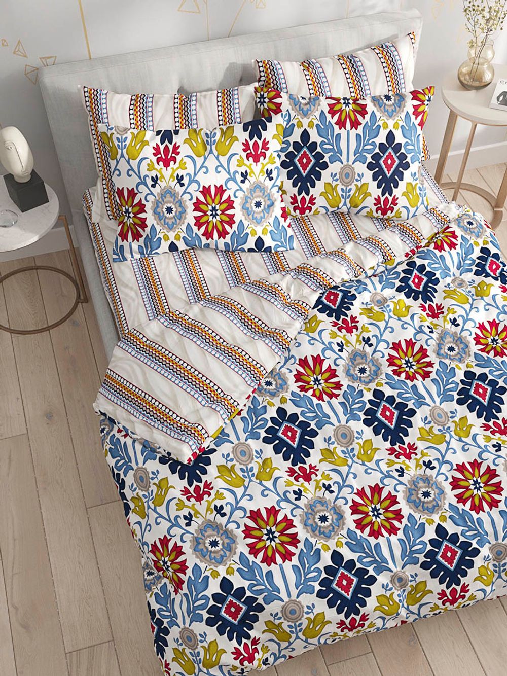 Постельное белье Сказка "Sweet Life/Sweet Life (компаньон)" семейное Наволочка 50х70 см 2 шт Простынь на резинке 160х200 см Пододеяльник 145х215 см(2шт) , перкаль