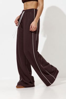 Широкие джоггеры с кантом цвета шоколад