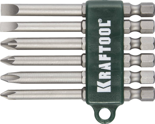 Набор KRAFTOOL Биты хвостовик E 1/4″, Cr-V, 75мм, 6 предметов
