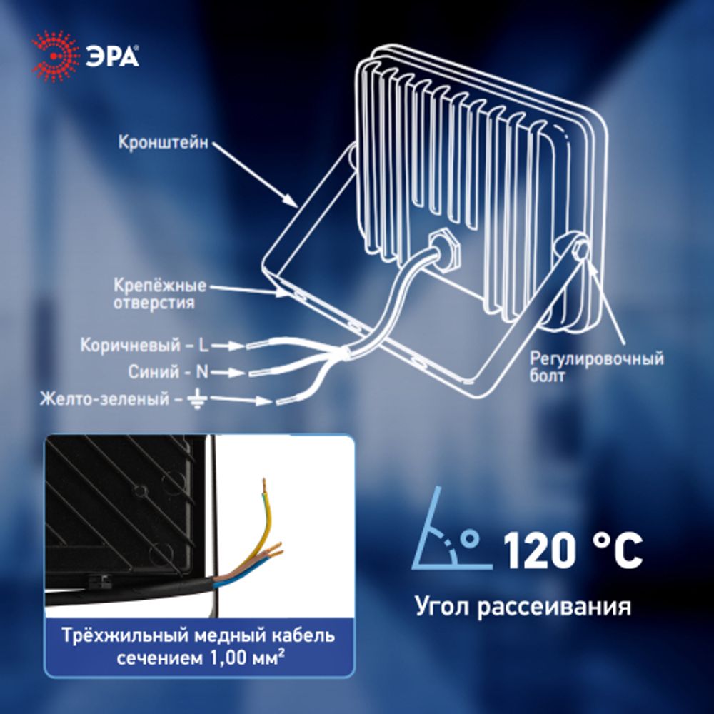 Прожектор светодиодный уличный ЭРА PRO LPR-062-0-65K-100 100Вт 10000лм 6500К IP65 призма | Прожекторы PRO
