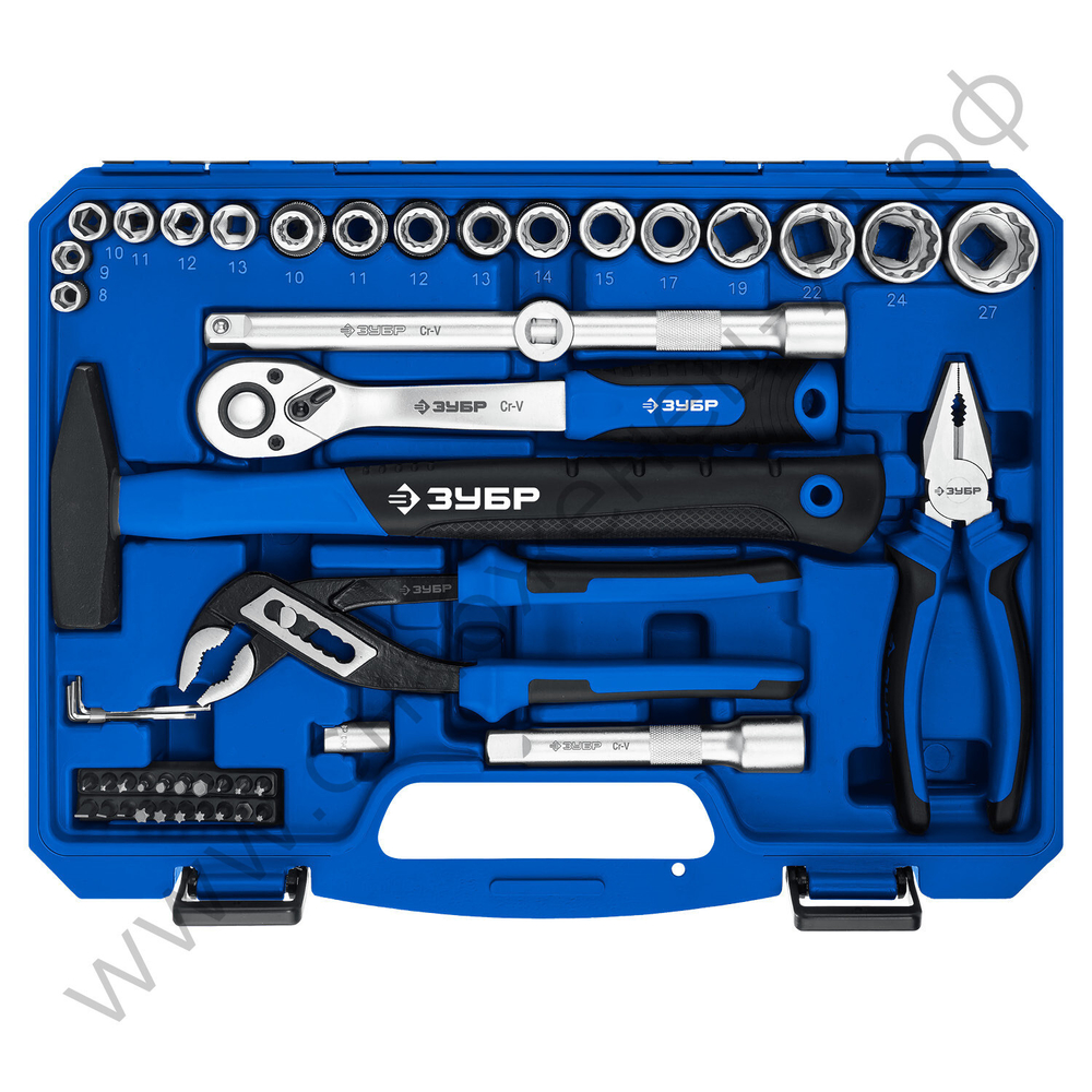 ЗУБР Универсал-63, 63 предм., (1/2″+ 1/4″), универсальный набор инструмента, Профессионал (27670-H58)