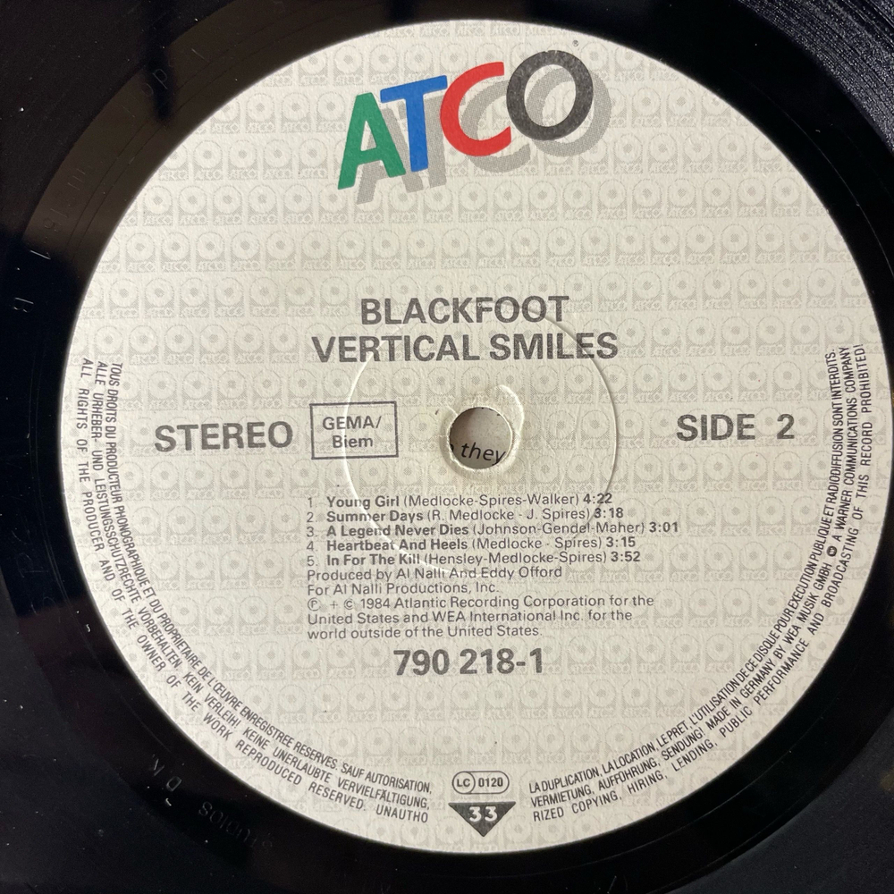 Винтажная виниловая пластинка LP Blackfoot Vertical Smiles (Германия 1984)