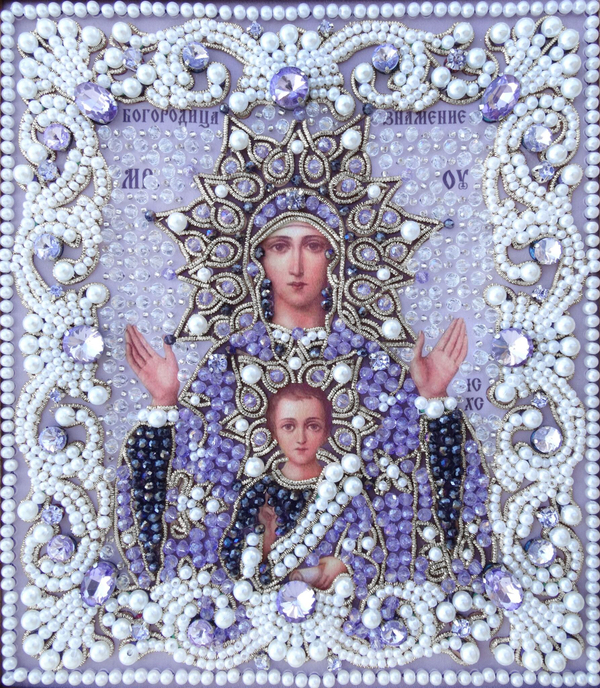 ЖС-12-СФ Набор для вышивания хрустальными камнями Богородица Знамение (сиреневый)