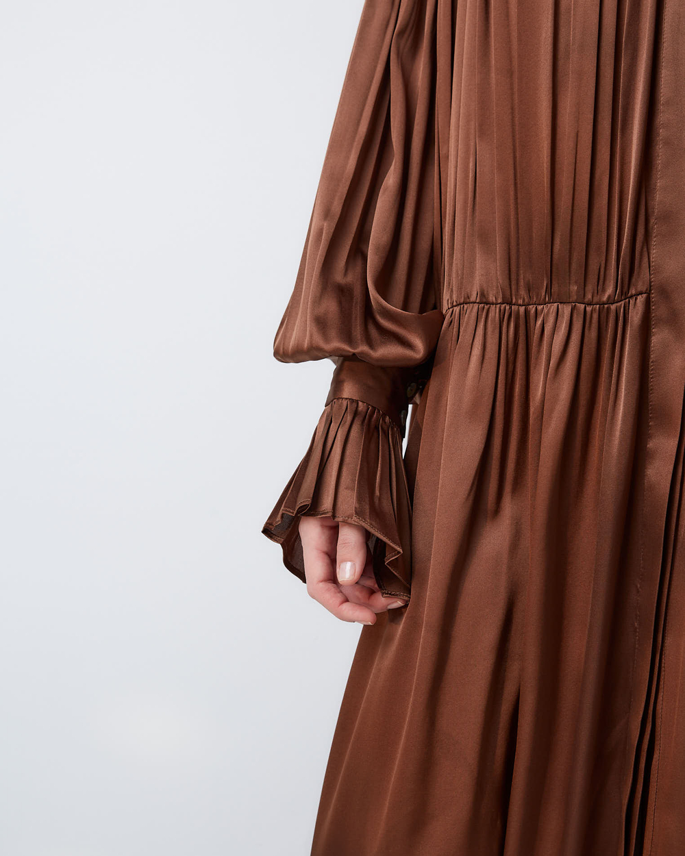 Платье-рубашка макси из шелка Берберри шоколадный