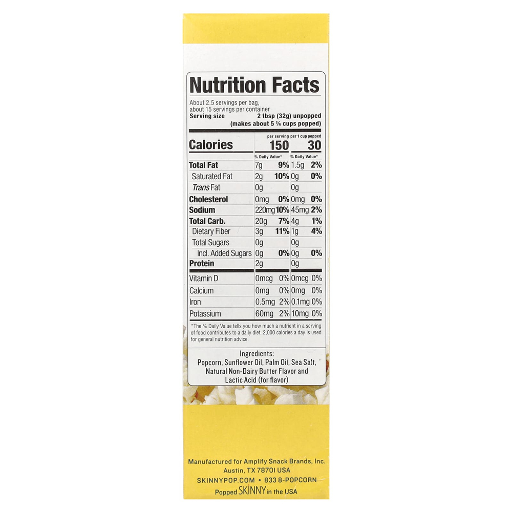 SkinnyPop, попкорн, со вкусом масла, 6 пакетиков по 79 г (2,8 унции)