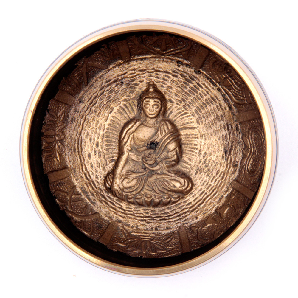 Чаша поющая с барельефом Будда, 7 металлов для лечения и медитации (11,5 см)