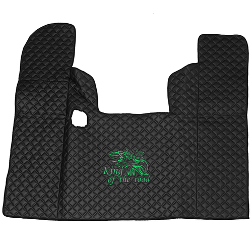 Ковры SCANIA 4 серия P 124L, (экокожа, черный, черный кант, зеленая вышивка)