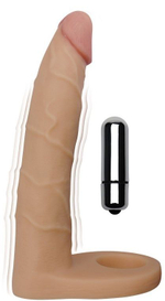 Телесная насадка-вибратор для двойного проникновения - 17 см. (Цвет: телесный)