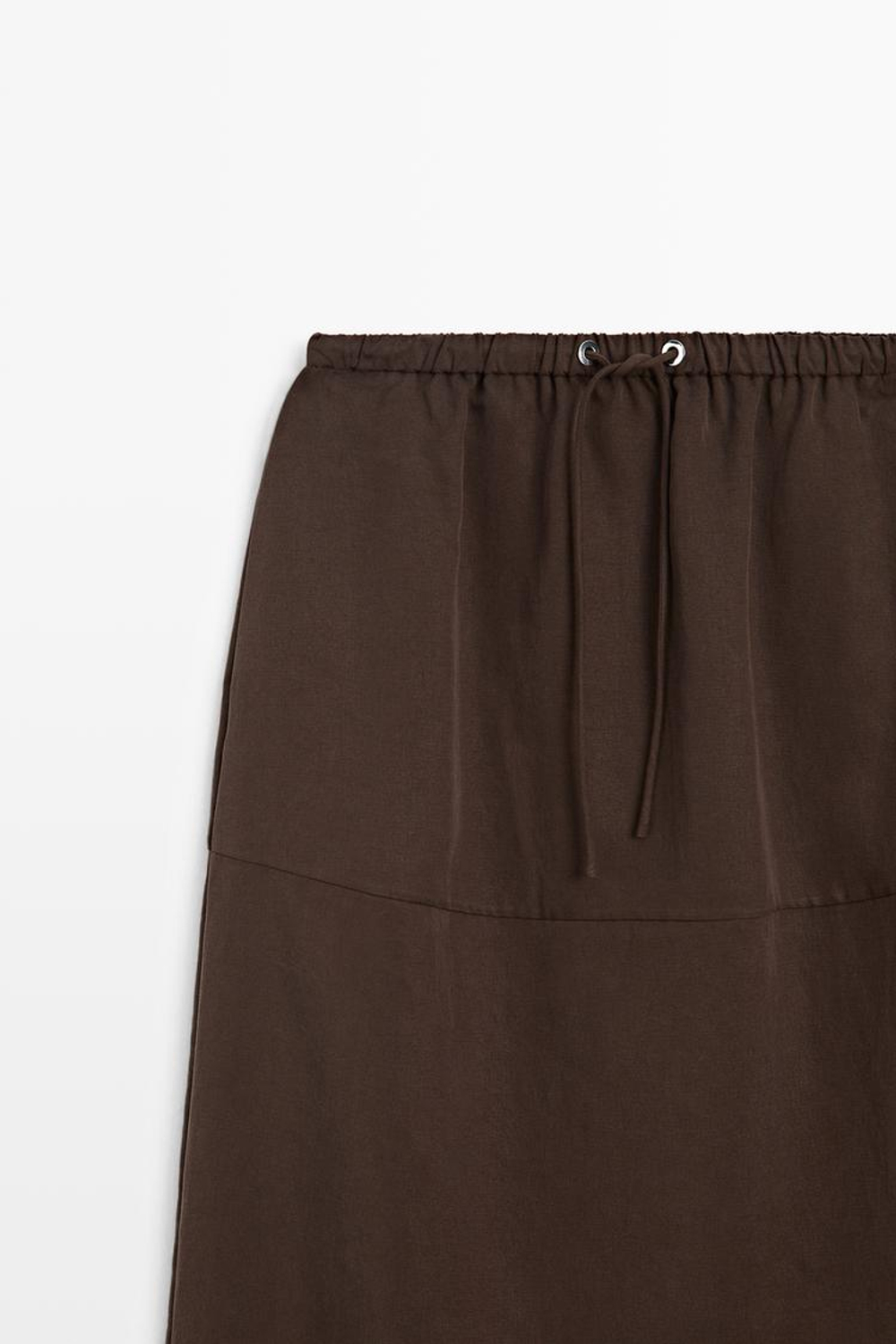 Massimo Dutti Струящаяся юбка миди на шнуровке, коричневый