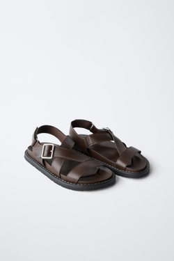 ZARA САНДАЛИИ С ПРЯЖКАМИ, КОРИЧНЕВЫЙ