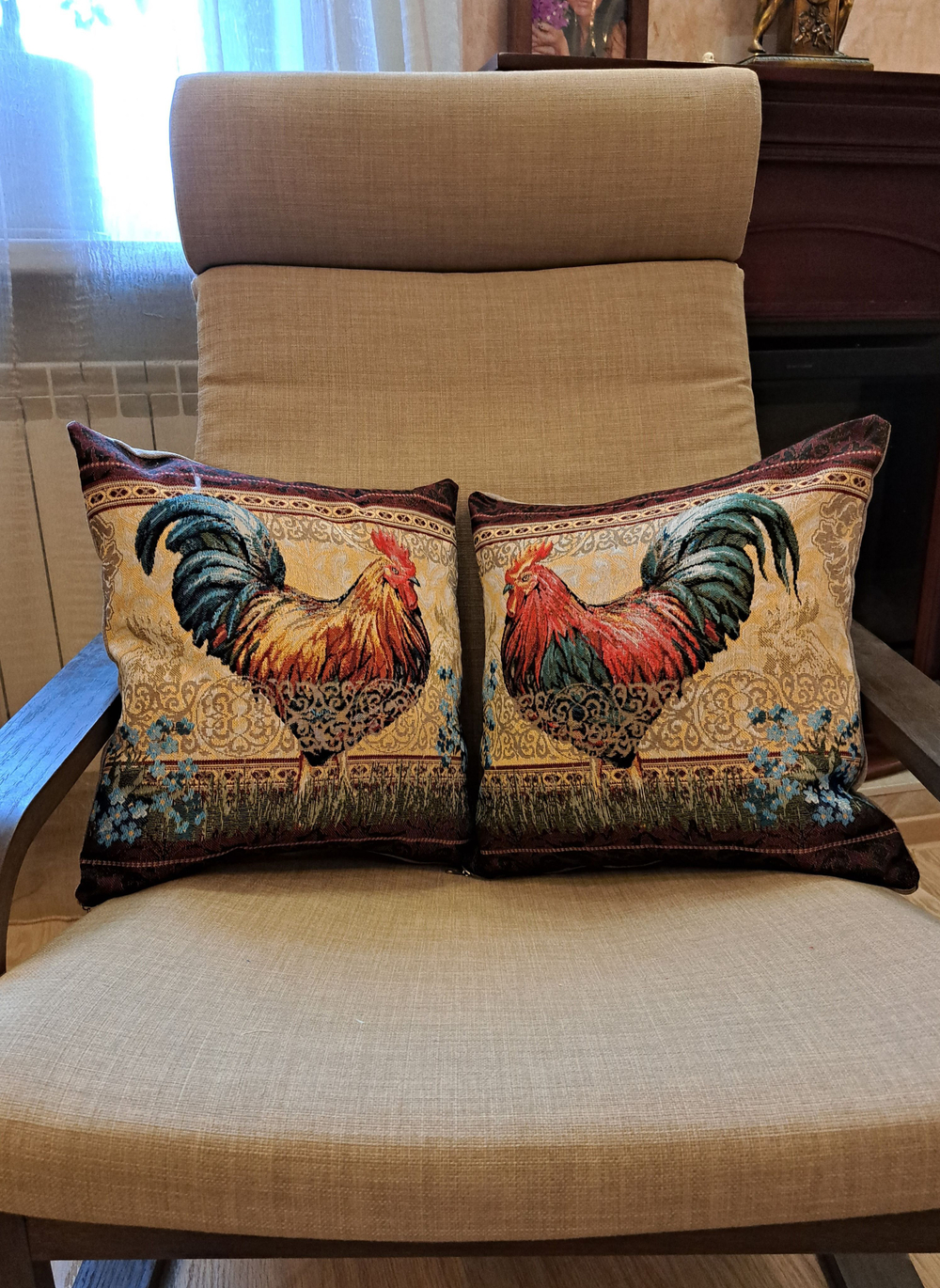 Декоративный гобеленовый чехол для интерьерной подушки Золотой гребешок 1 38*38