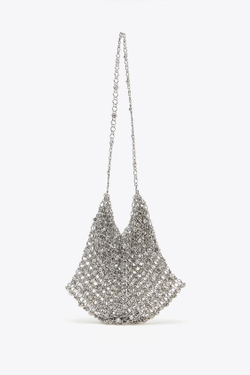 ZARA МИНИ-СУМКА С БУСИНАМИ, СЕРЕБРИСТЫЙ