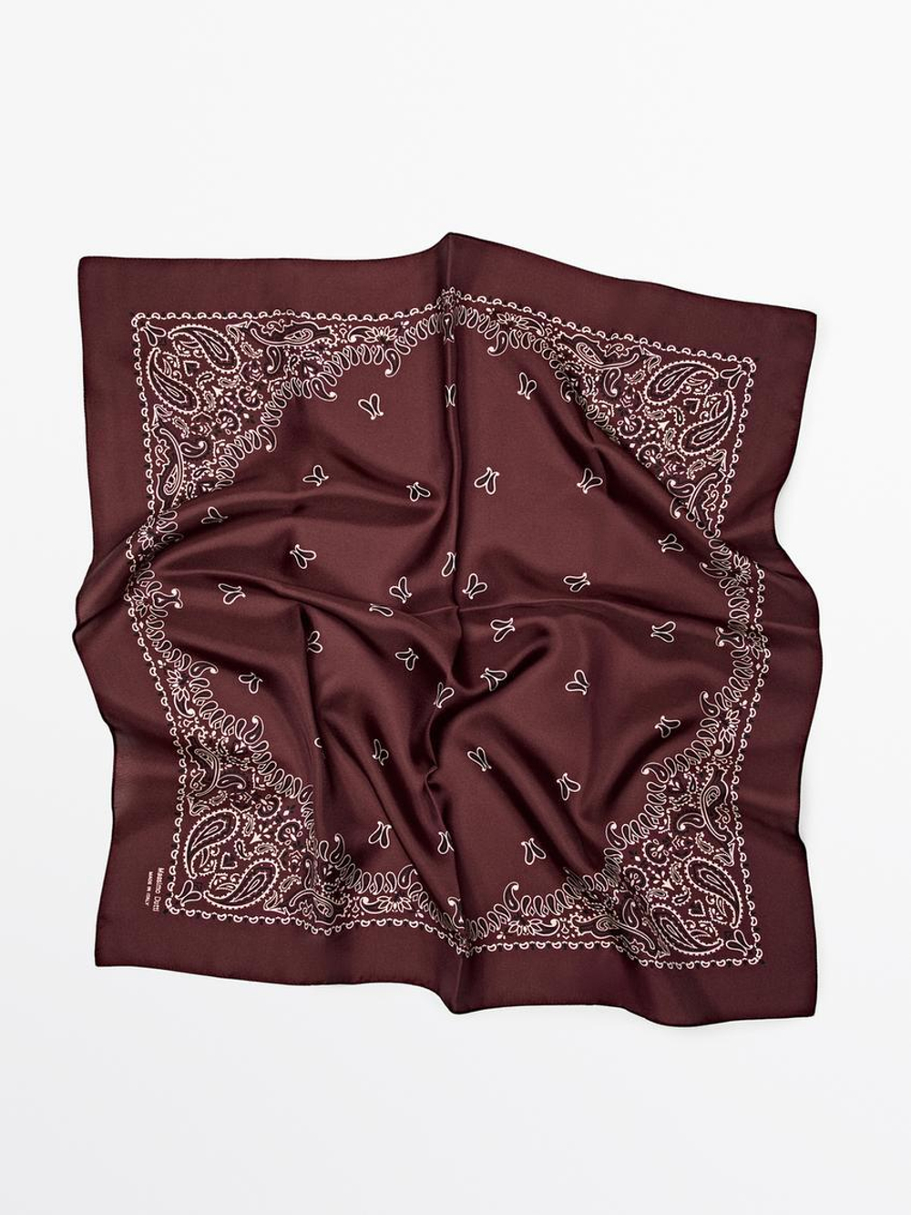 Massimo Dutti Бандана из 100% шелка с принтом пейсли, бордо