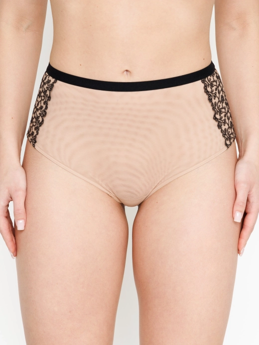 Трусы Zebra бразилиана с высокой линией талии (скин/черный)