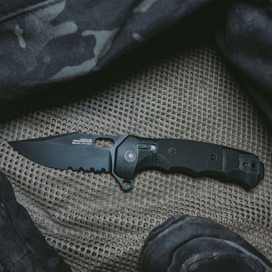Нож SOG 12-21-05-57 SEAL XR (SERRATED) - складной Нож, рук-ть черн. FRN, черн. клинок CPM-S35VN, 1/2 серр.
