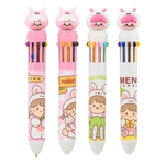 Ручка шариковая, автоматическая, 10в1, Odemei, 10-ти цветная, серия "ДЕВОЧКА -ЗАЙКА", с резиновой фигуркой, 40 шт