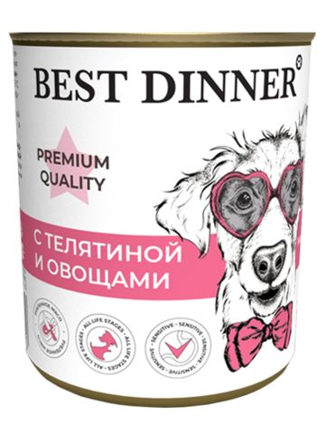 Best Dinner Premium Меню №4 консервы для взрослых собак и щенков с 6 мес (телятина с овощами) 340 гр