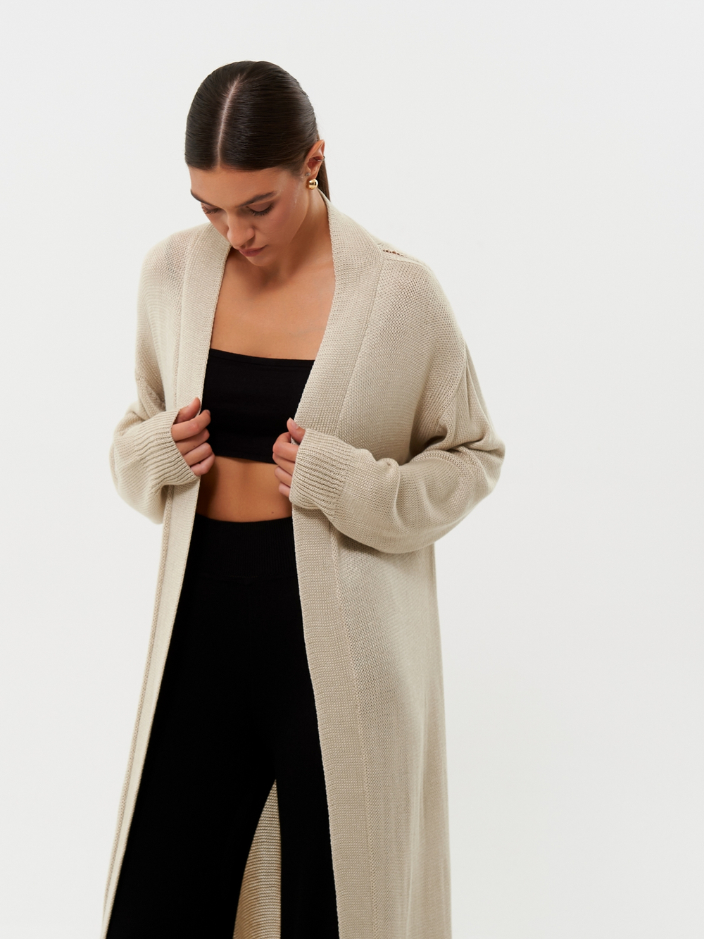 Кардиган MOREON с длинным рукавом, светло-бежевый